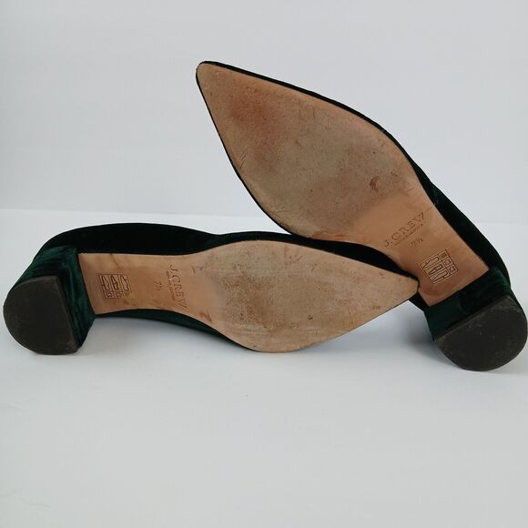 J. Crew Velvet Heels Women 7.5 Green Block Heel Old Money Quiet‎ Luxury Office - Picture 4 of 11